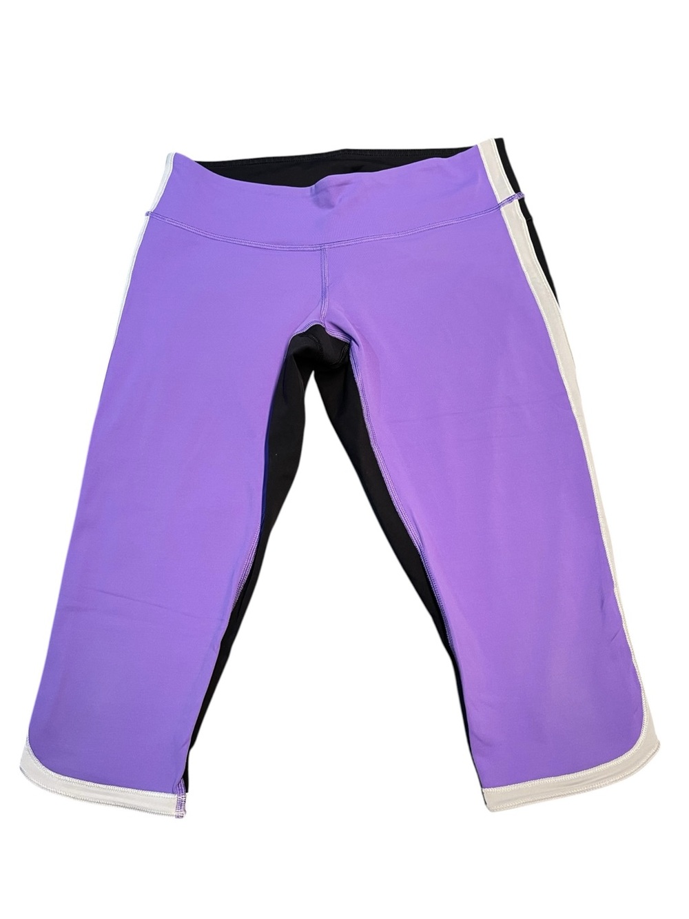 Lululemon Purple & Black Capri Leggings with White Side Detail Size 6